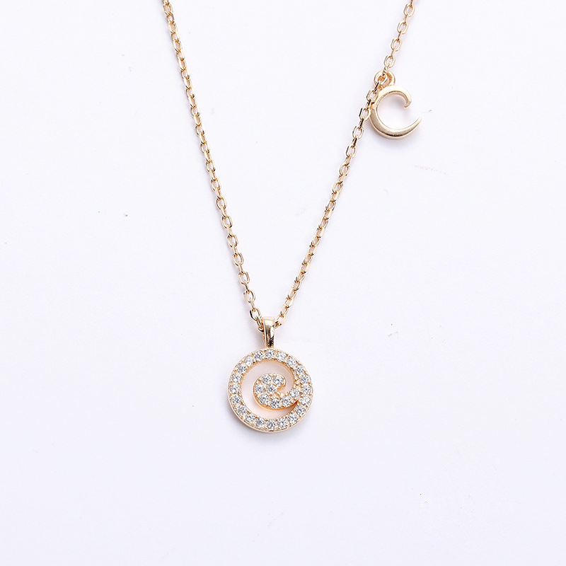 Hollow Letter Round Cut Sterling Silver Plated Champagne Gold Necklace