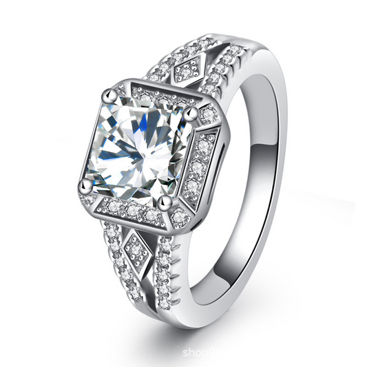 Halo Princess Cut Sterling Silver Ring-TL-Juri Elle