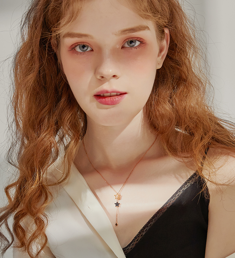 Picking Stars For You Round Cut Sterling Silver Plated 14K Rose Gold Necklace