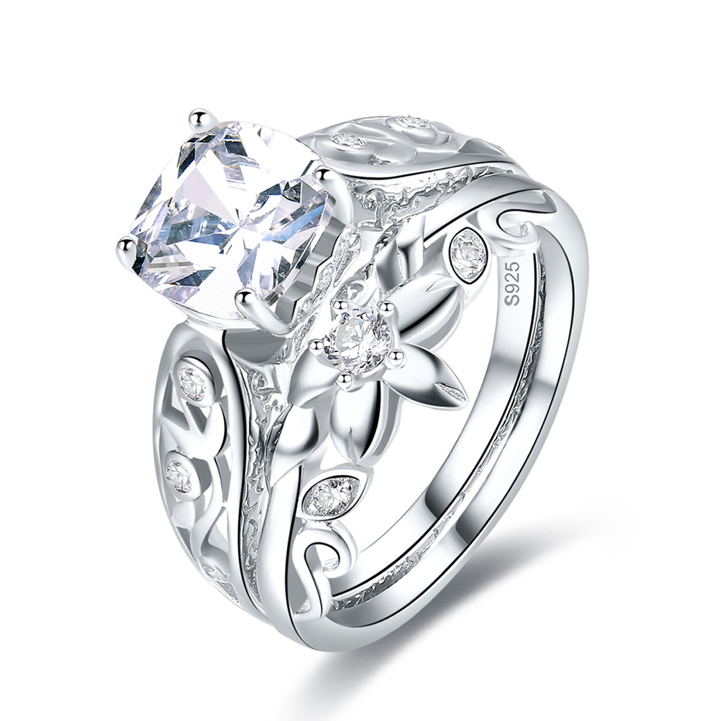Flower Cushion Cut Sterling Silver Ring-ZX-Juri Elle