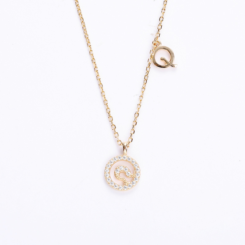 Hollow Letter Round Cut Sterling Silver Plated Champagne Gold Necklace