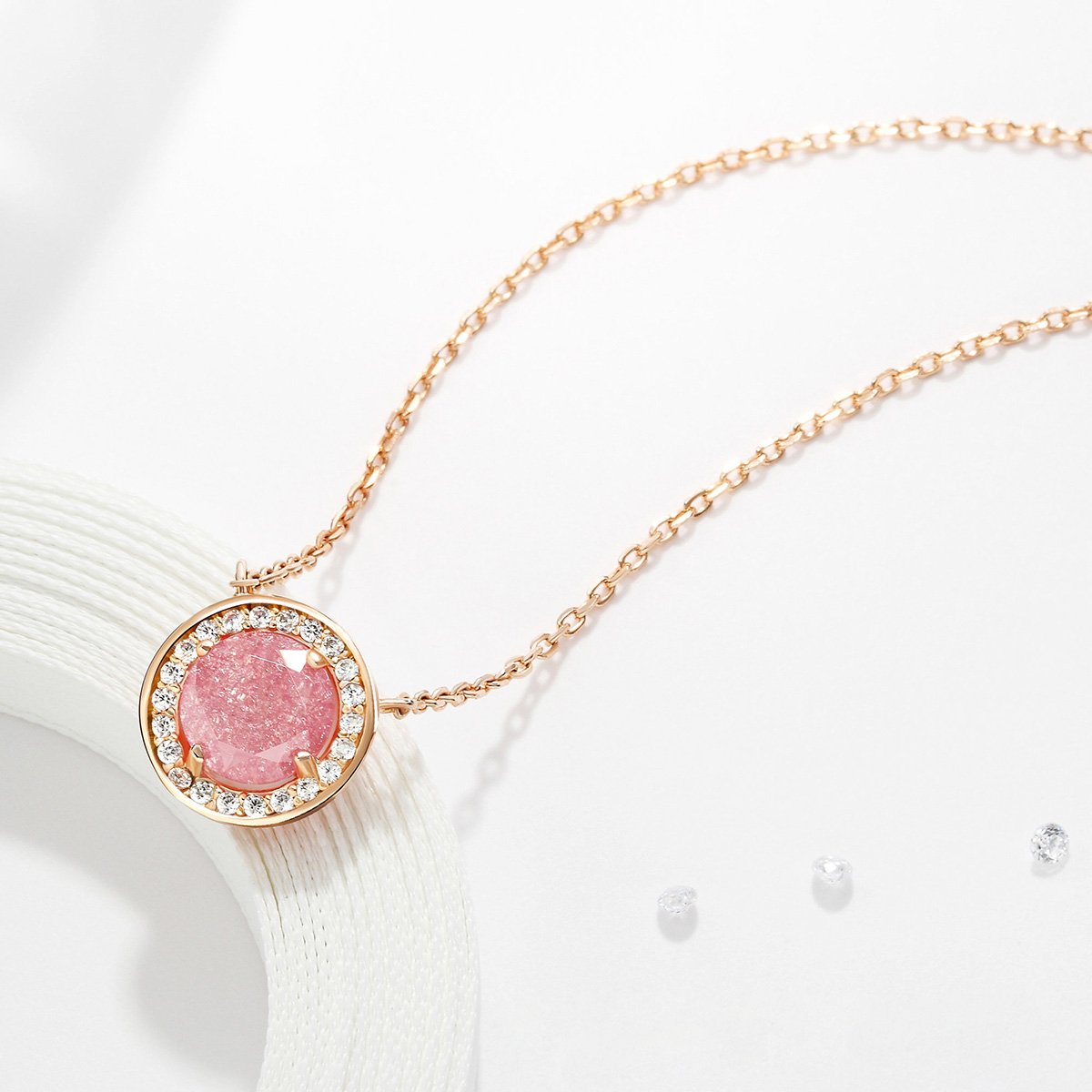 Tear Ice Flower Round Cut Silver Plated 14K Rose Gold Necklace