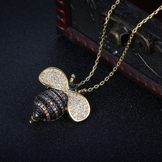 Multipurpose Bee Round Cut Alloy Brooch Necklace