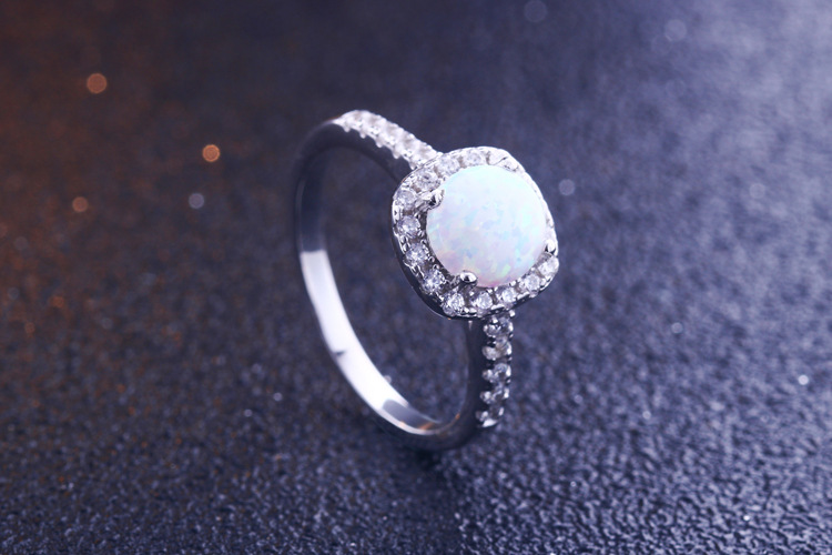 Halo Opal Round Cut Sterling Silver Ring-TL-Juri Elle