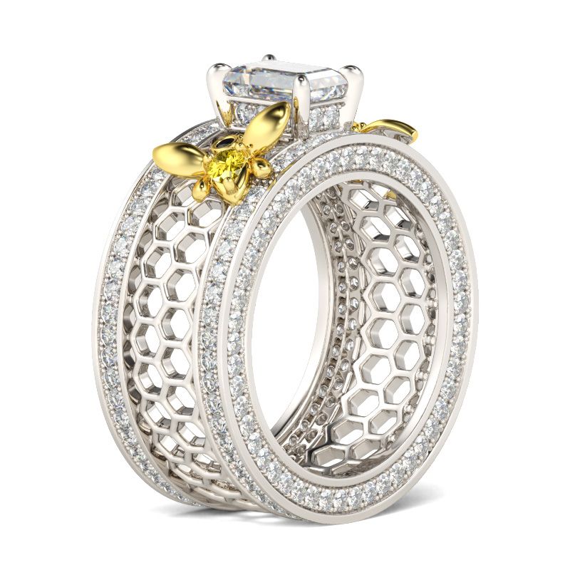 Two Bee Emerald Cut Sterling Silver Ring-JE-Juri Elle