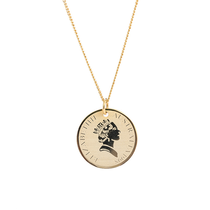 Golden Portrait Coin Sterling Silver Necklace