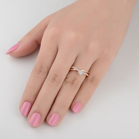 Rose Gold Tone Round Cut Sterling Silver Promise Ring-JE-Juri Elle
