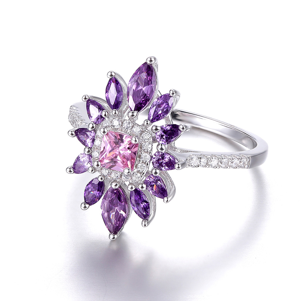 Flower Princess Cut Sterling Silver Ring-ZX-Juri Elle