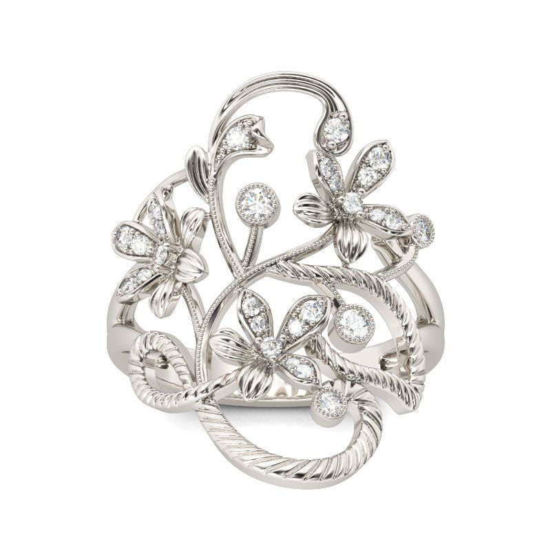 Floral Rope Round Cut Sterling Silver Ring-JE-Juri Elle