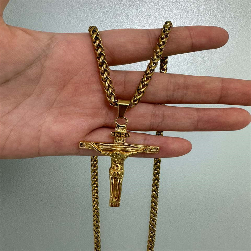 Wombort Stainless Steel Cross Necklace Pendant for Men 61 cm