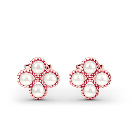 Clover Cultured Pearl Sterling Silver Stud Earrings-JE-Juri Elle