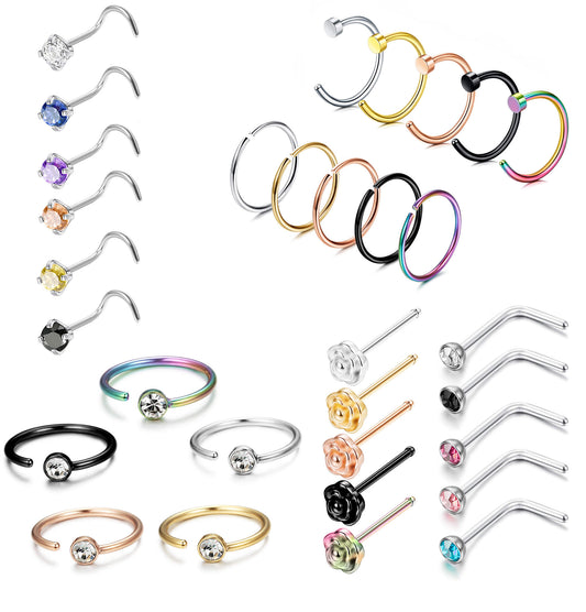 Ensemble d'anneaux et de clous de nez en acier inoxydable Dolotta
