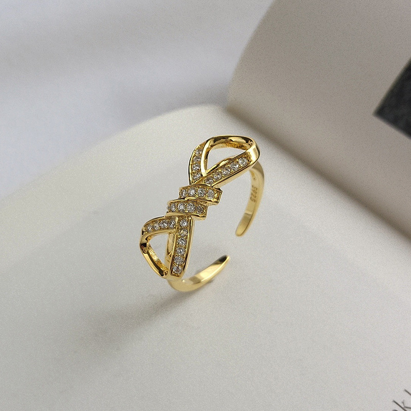 Bow-knot Round Cut Sterling Silver Plated Gold Ring