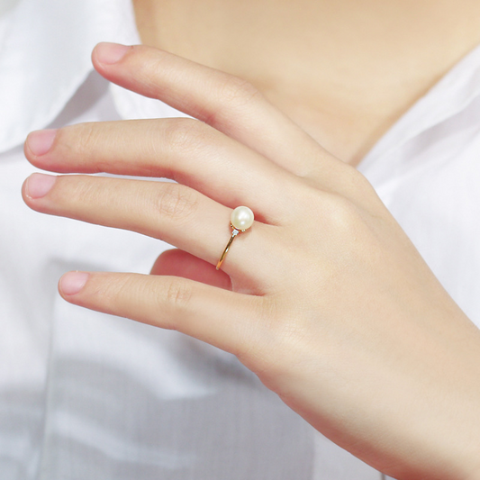 Simple Gold Pearl Round Sterling Silver Ring-TL-Juri Elle