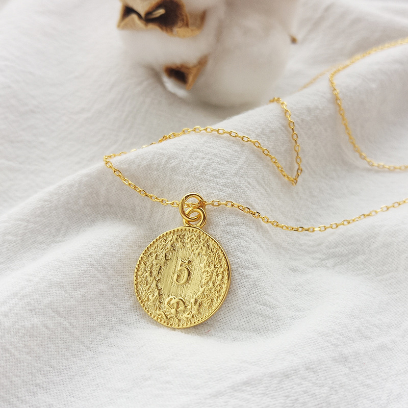 Portrait Coin Collier en argent sterling plaqué or