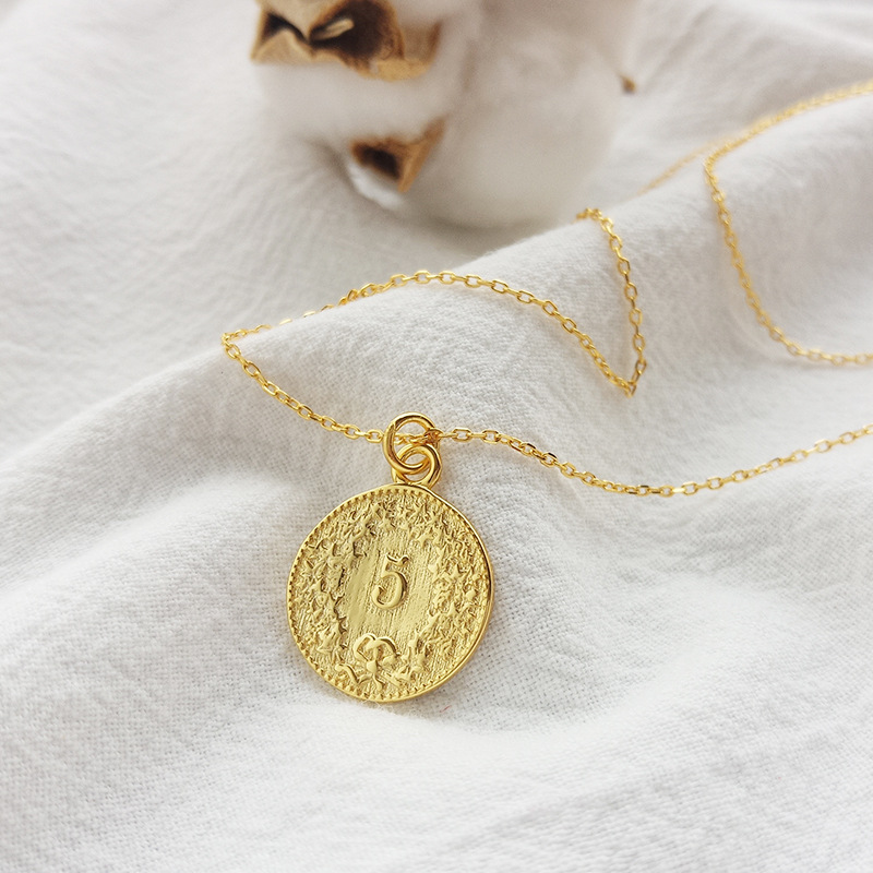Portrait Coin Sterling Silver Plated Gold Necklace