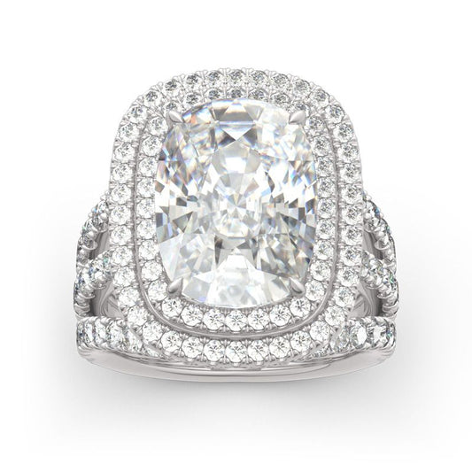 Double Halo Cushion Cut Sterling Silver Ring-JE-Juri Elle