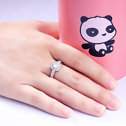 Halo Round Cut Sterling Silver Ring-TL-Juri Elle