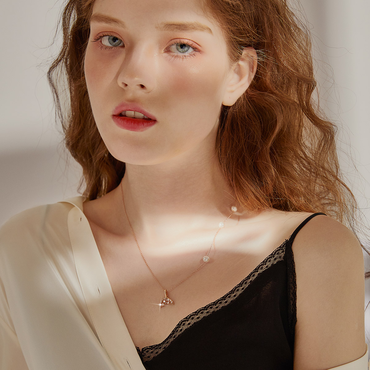 Mermaid Tail Pearls Round Cut Plated 14K Rose Gold Necklace