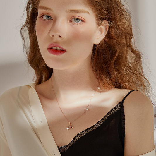 Mermaid Tail Pearls Round Cut Plated 14K Rose Gold Necklace
