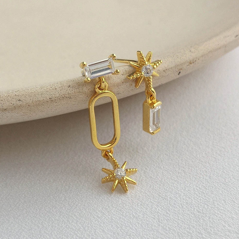 Eight-pointed Star Geometric Round Cut Sterling Silver Stud Earrings