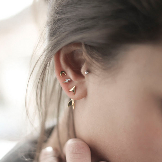 Personalized Lightning Round Cut Sterling Silver Plated Gold Stud Earring