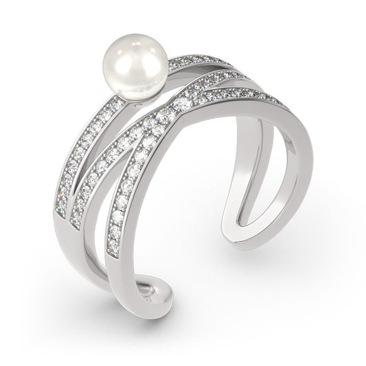 Geometry Cultured Pearl Sterling Silver Ring-JE-Juri Elle
