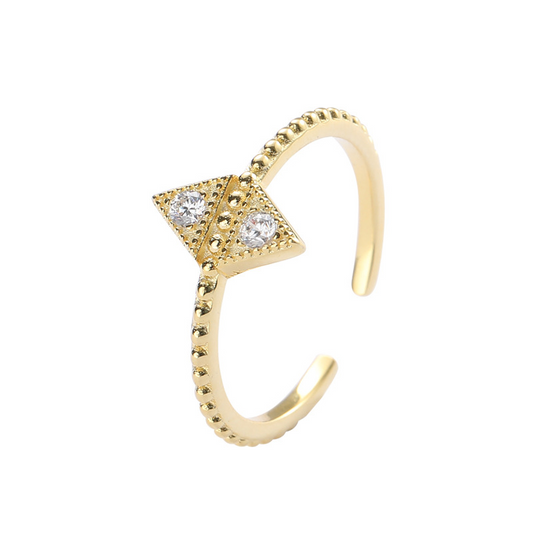 Triangle Beads Round Cut Sterling Silver Plated Gold Ring
