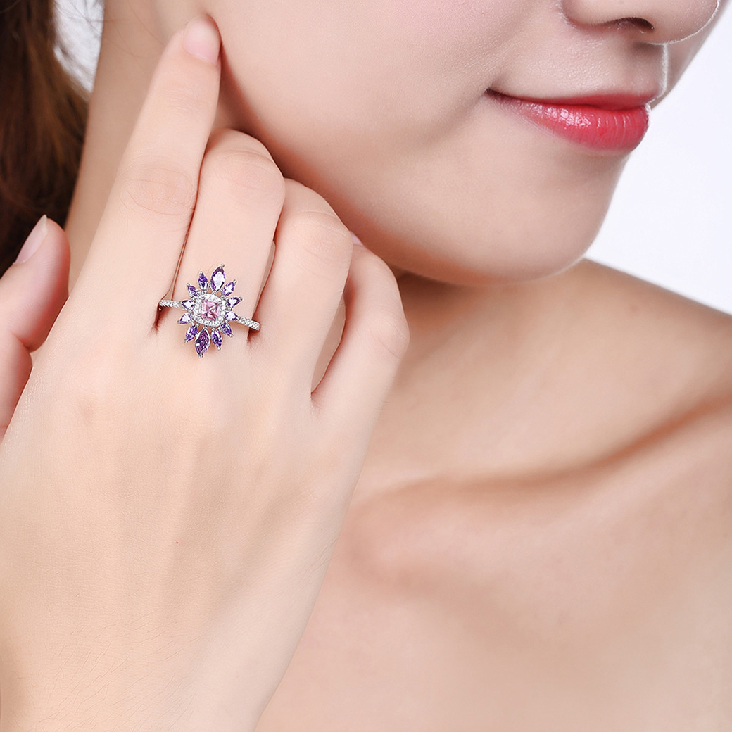 Flower Princess Cut Sterling Silver Ring-ZX-Juri Elle