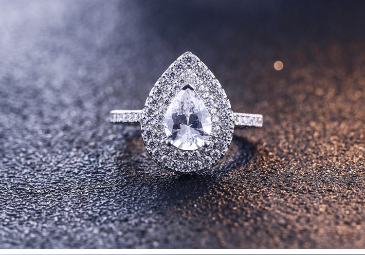 Double Halo Pear Cut Sterling Silver Ring For Women-TL-Juri Elle