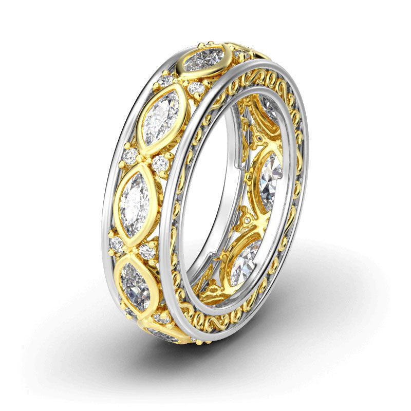 Scrollwork Two Tone Sterling Silver Women's Band-JE-Juri Elle