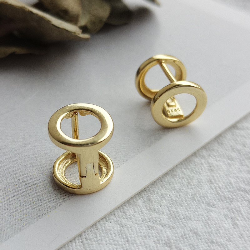 Cylindrical Hourglass Sterling Silver Plated Gold Earring