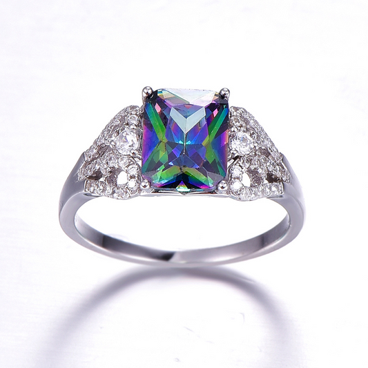 Shiny Cushion Cut Sterling Silver Ring-ZX-Juri Elle
