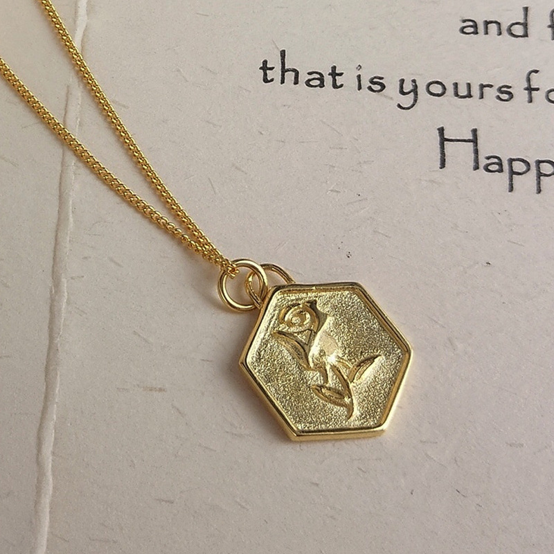 Rose Carving Sterling Silver Plated  Gold Necklace