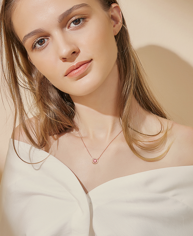 Tear Ice Flower Round Cut Silver Plated 14K Rose Gold Necklace