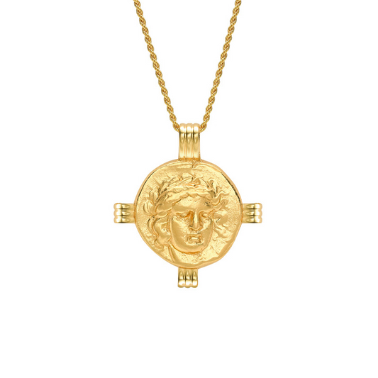 Golden Round Portrait Sterling Silver Plated Gold Necklace