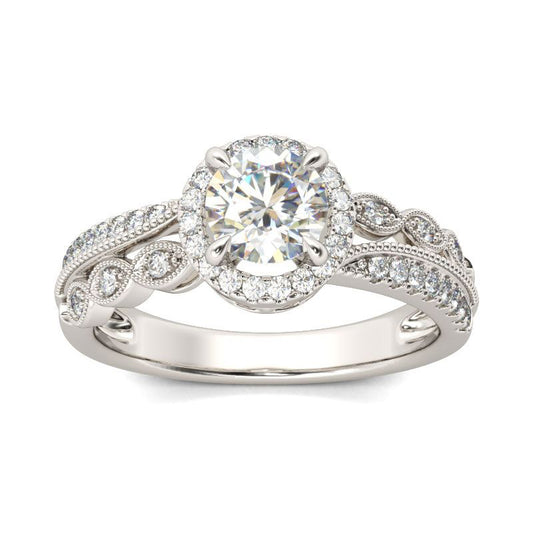 Beaded Halo Round Cut Sterling Silver Ring-JE-Juri Elle