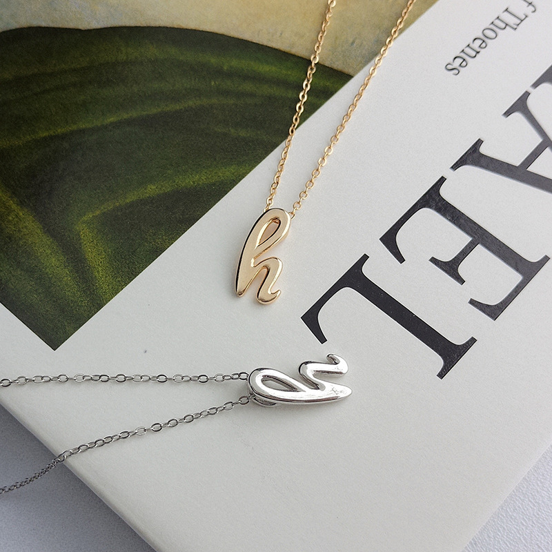 Single Letter Round Cut Sterling Silver Necklace