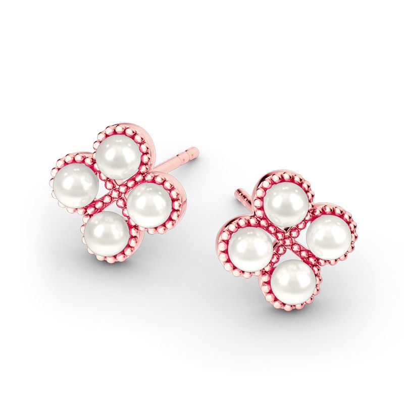 Clover Cultured Pearl Sterling Silver Stud Earrings-JE-Juri Elle