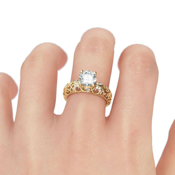 Gold Tone Vines Round Cut Sterling Silver Ring-JE-Juri Elle