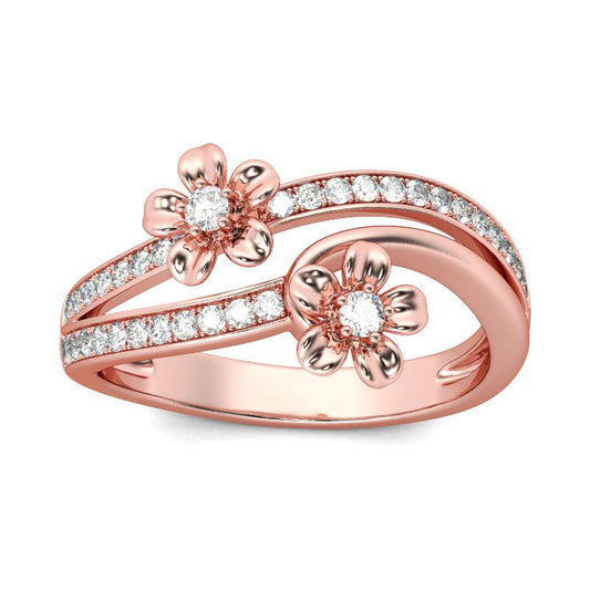 Rose Gold Tone Flower Round Cut Sterling Silver Ring-JE-Juri Elle