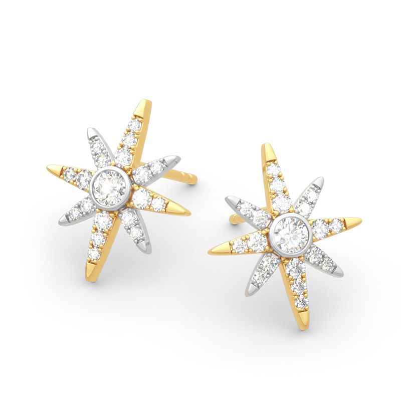 Two Tone Star Sterling Silver Earrings-JE-Juri Elle