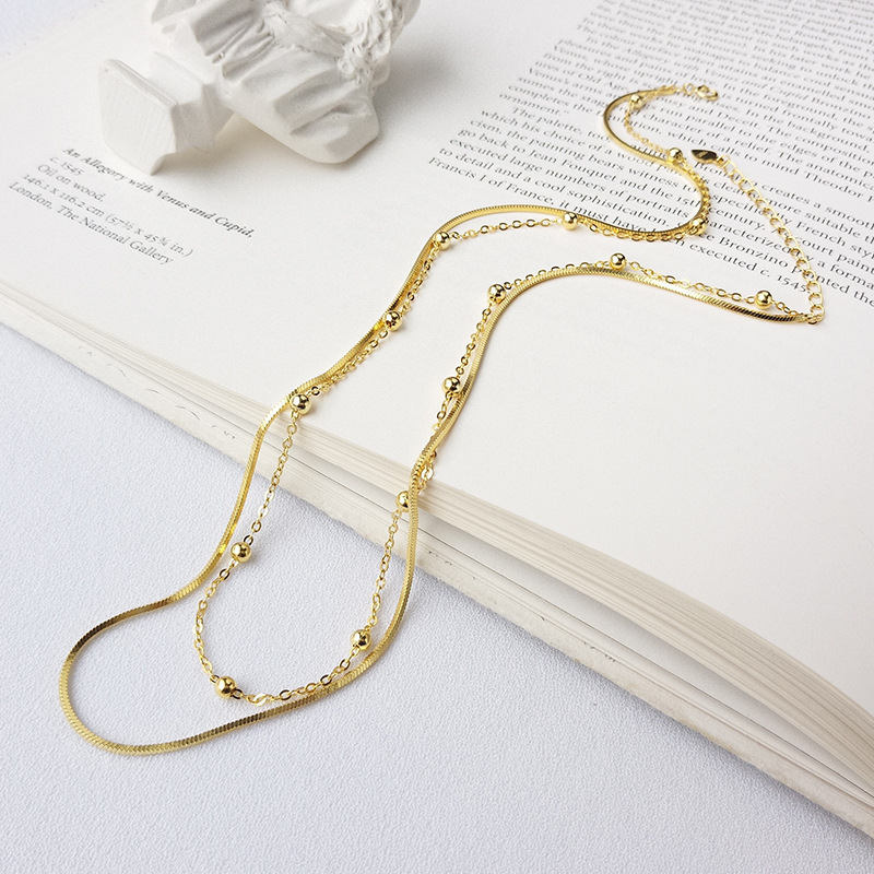 Adjustable Beading Sterling Silver Plated Gold Necklace
