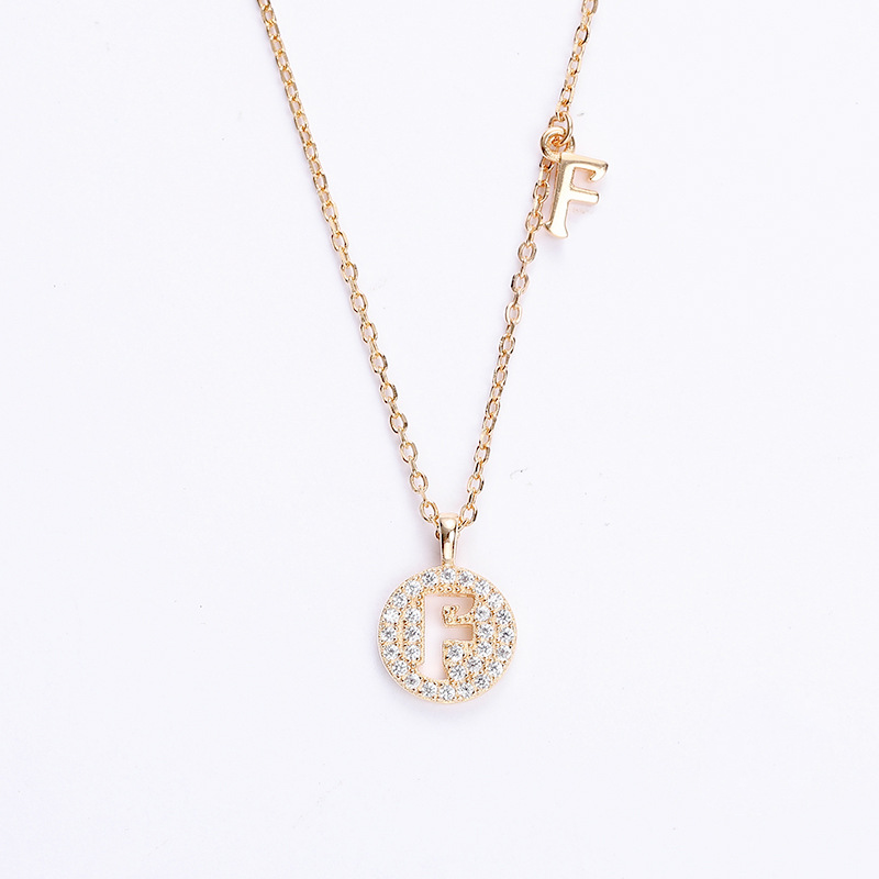Hollow Letter Round Cut Sterling Silver Plated Champagne Gold Necklace