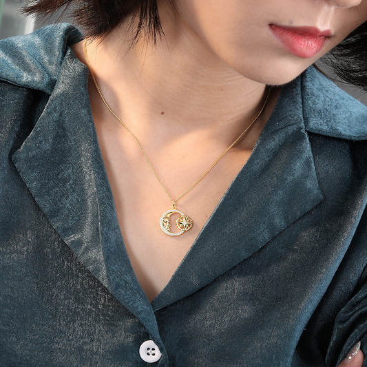 Delicate Midnight Round Cut Silver Plated Gold Necklace