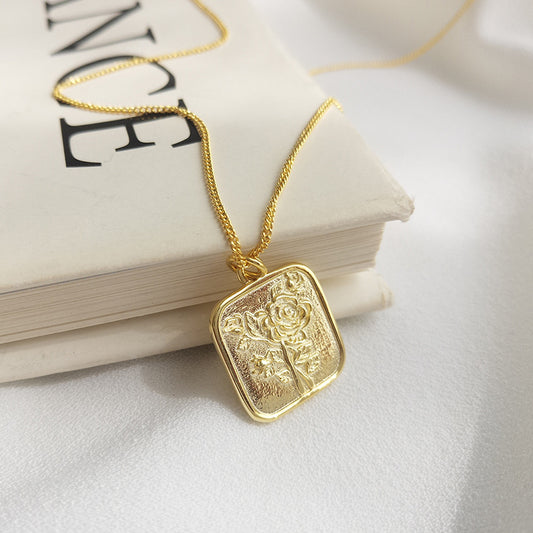 Golden Rose Card Sterling Silver Plated Gold Necklace