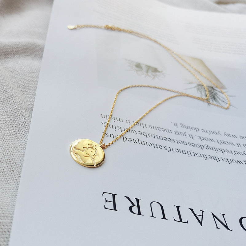 Portrait Sterling Silver Plated Gold Necklace