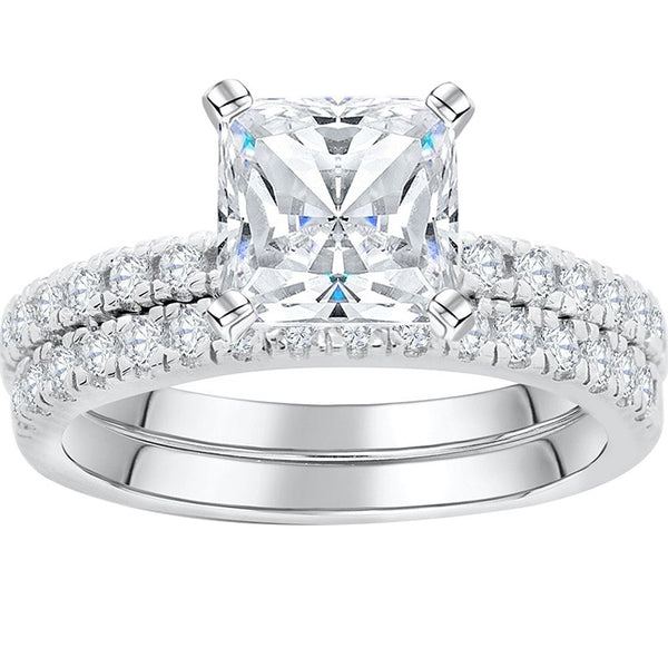 Double-Band Princess Cut Sterling Silver Ring-TL-Juri Elle