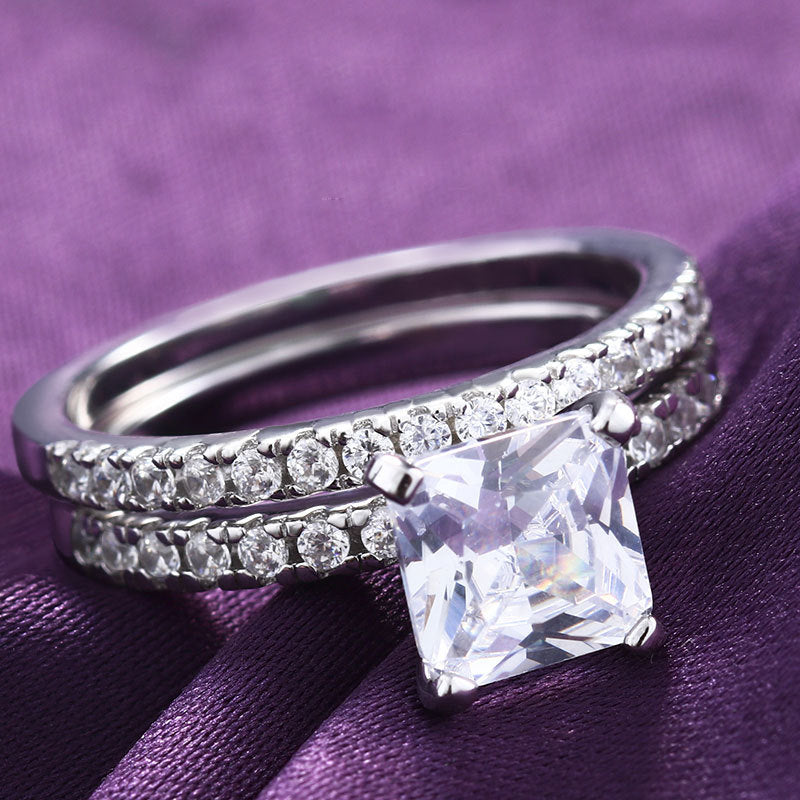 Double-Band Princess Cut Sterling Silver Ring-TL-Juri Elle