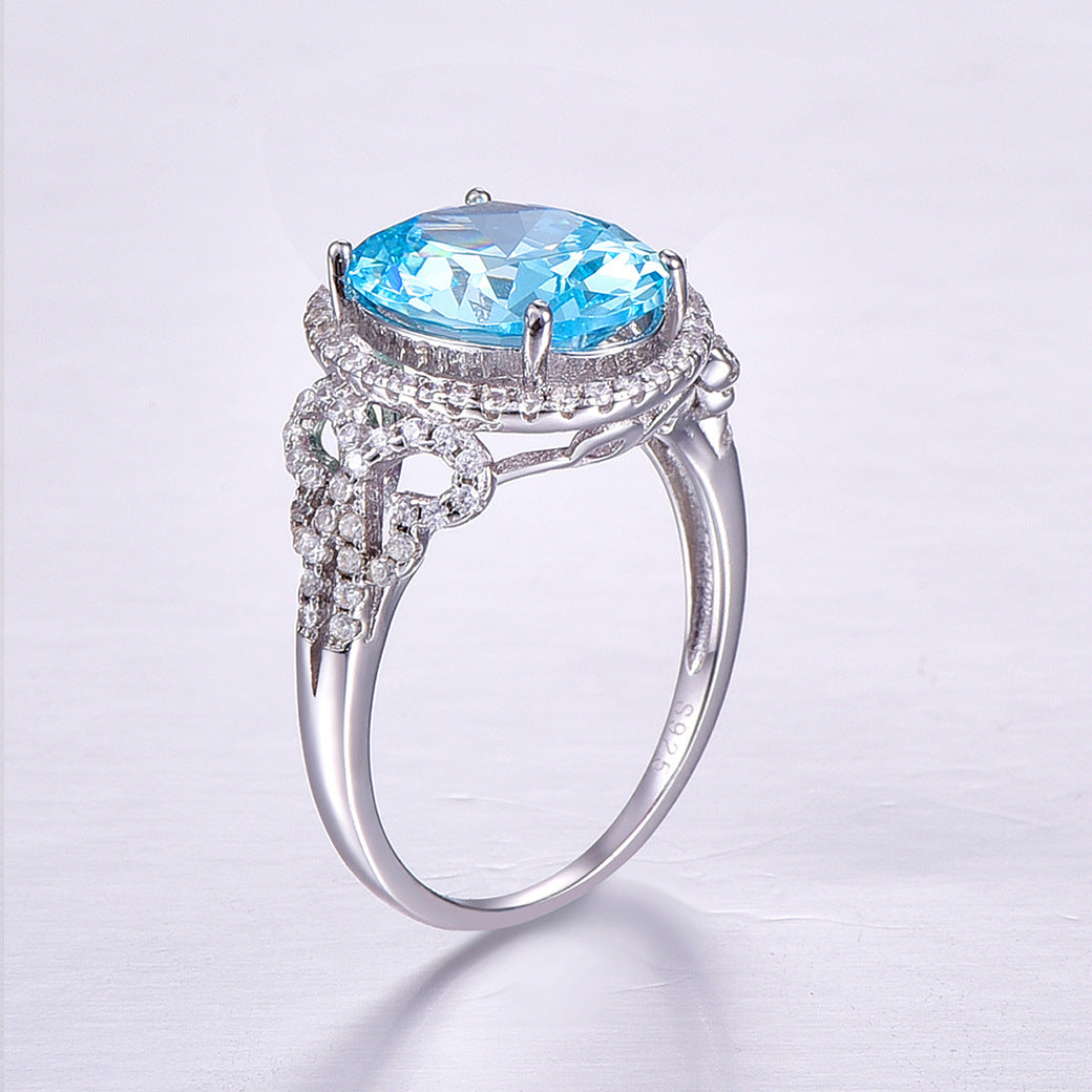 Mermaid Tears Oval Cut Sterling Silver Ring-ZX-Juri Elle